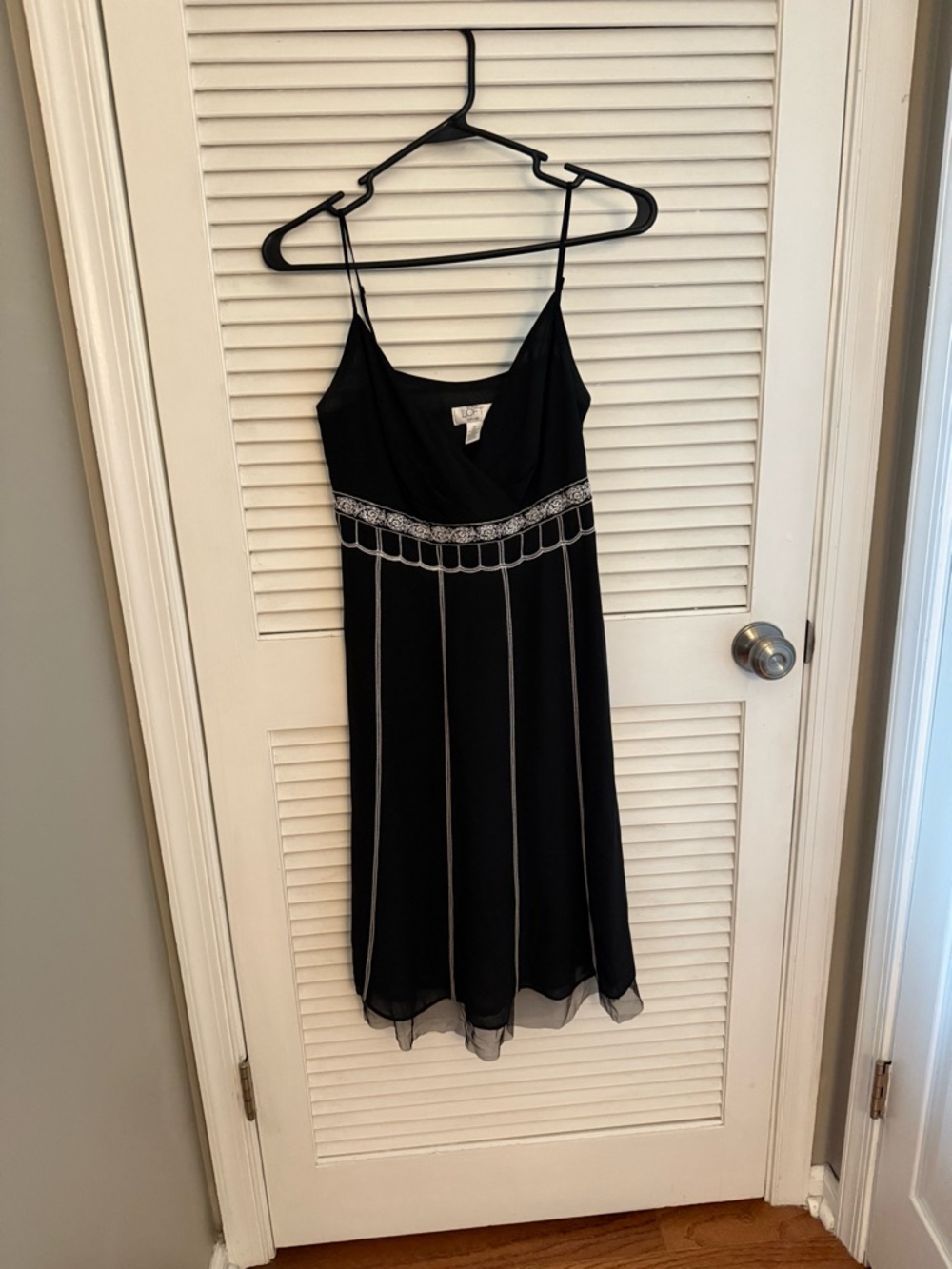 LOFT Black Sleeveless Dress with Silver Embroidered Waist